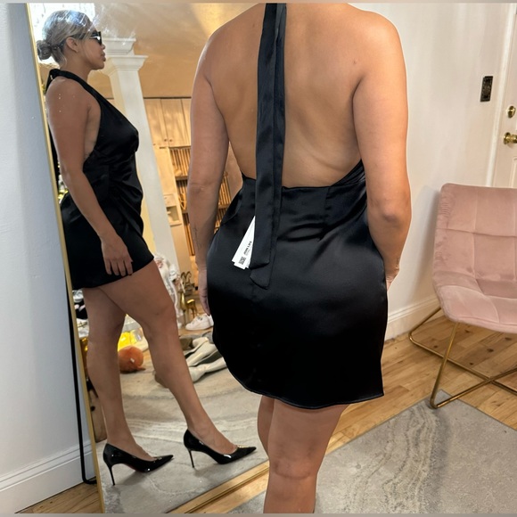 Black Satin Halter Dress - Picture 3 of 3